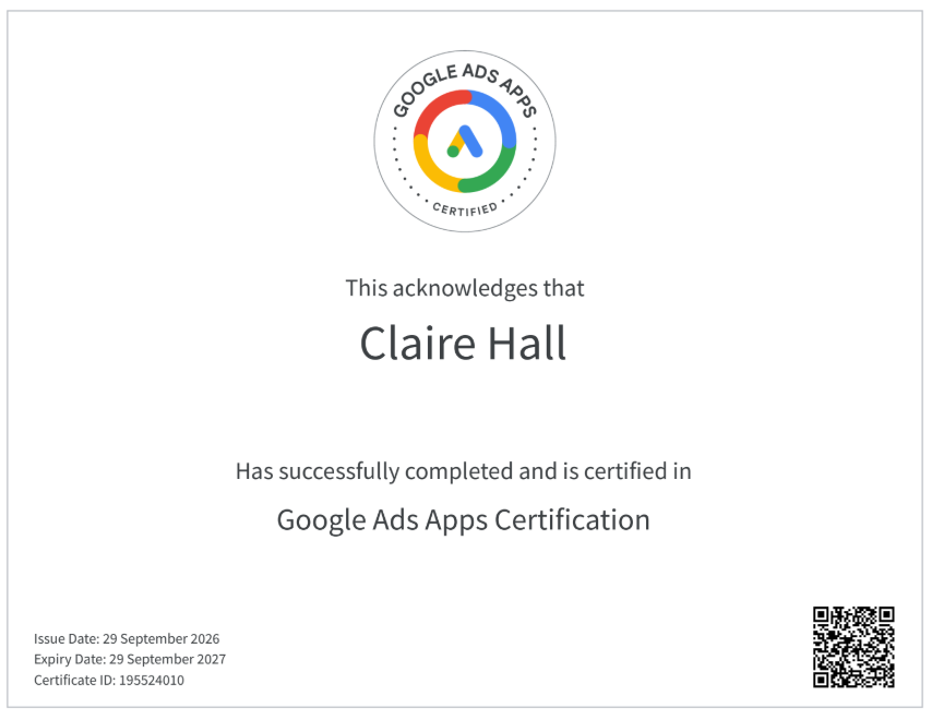 Claire Hall - Google Ads App Certification