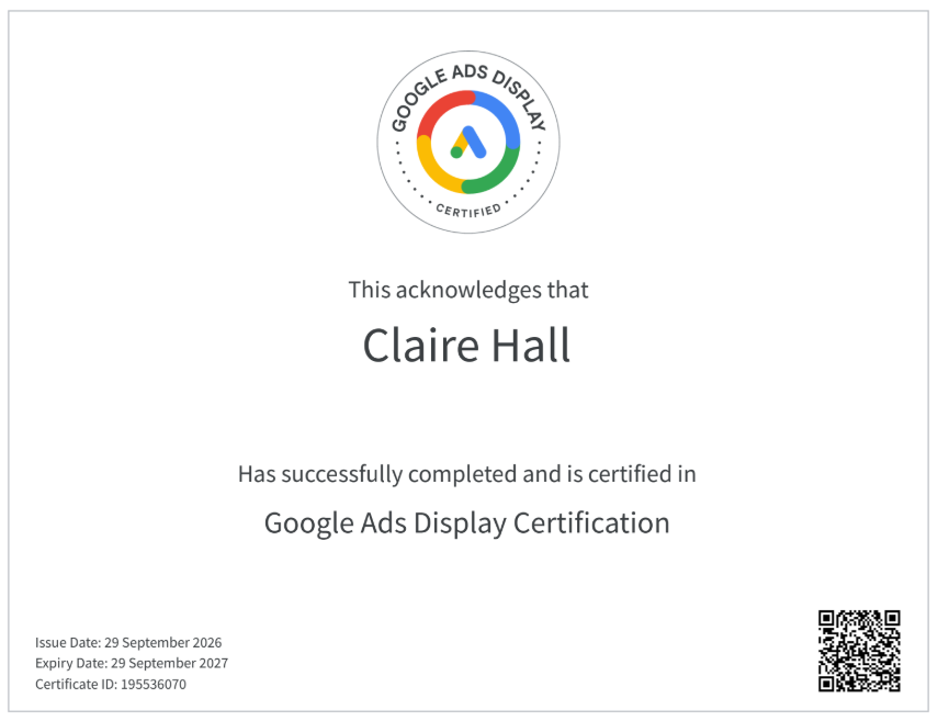 Claire Hall - Google Ads Display Certification