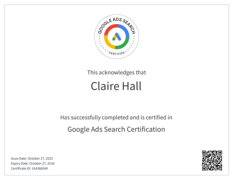 Claire Hall - Google Ads Search Certification (2)