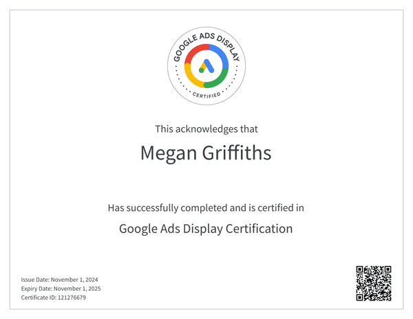 Megan Display Ads Certificate