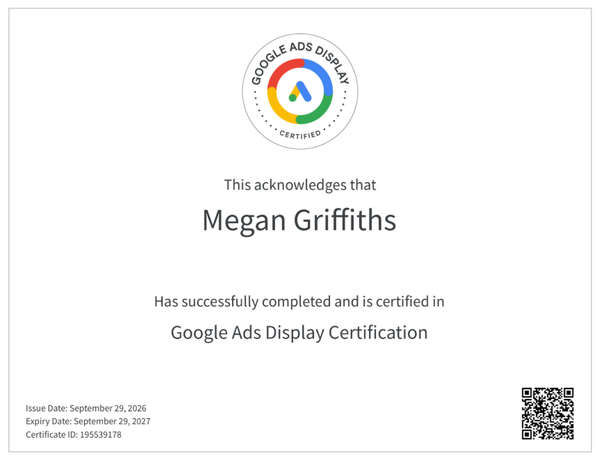 Megan Griffiths - Google Ads Display Certification