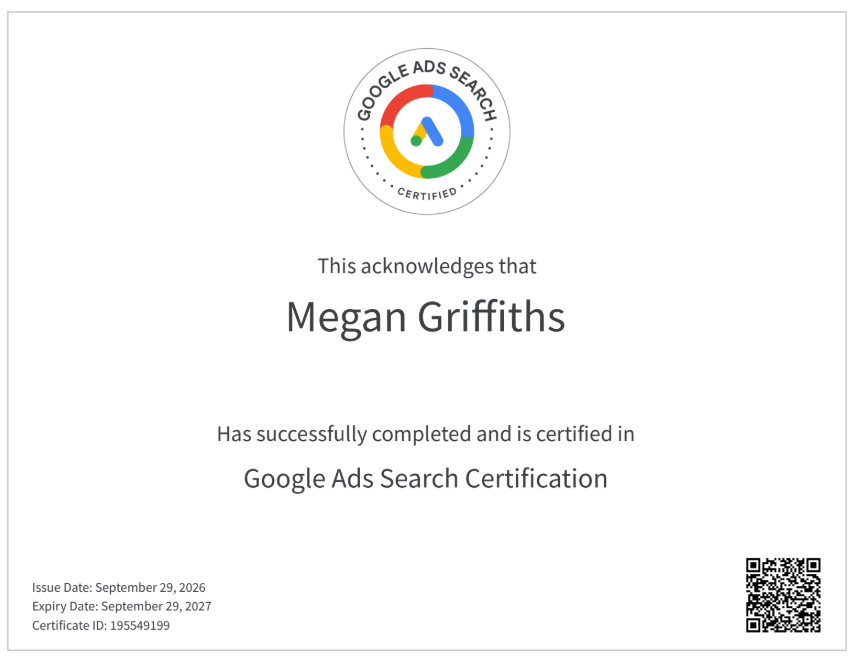 Megan Griffiths - Google Ads Search Certification