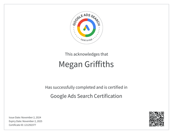 Megan Search Ads Certificate