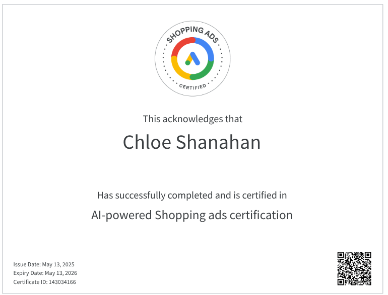 Chloe Shanahan - Google Ads Certification