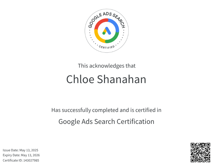 Chloe Shanahan - Google Search Certification