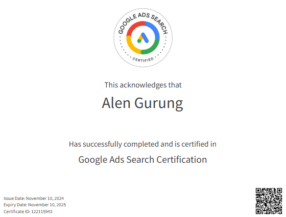 Alen Gurung - Google Search Certification