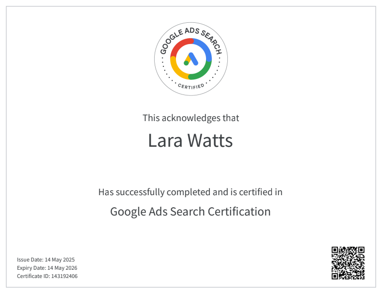 Lara Watts - Google Ads Certification