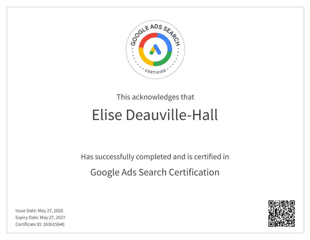 Elise Deauvilla-Hall - Google Ads Certification