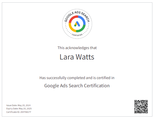 Lara Watts Google Certification